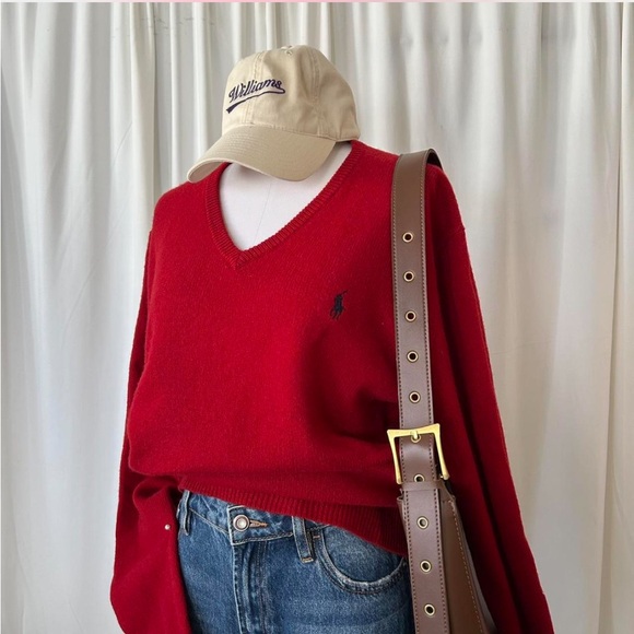 Vintage 1990s Polo by Ralph Lauren Wool V-neck red sweater. - Picture 1 of 8